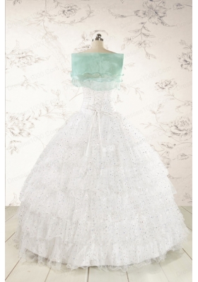 White Ball Gown Formal Quinceanera Dresses with Sequins and Ruffles