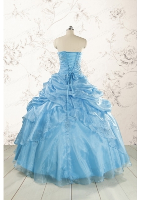 2015 Aqua Blue Hot Sale Appliques Quinceanera Dresses