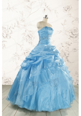 2015 Aqua Blue Hot Sale Appliques Quinceanera Dresses
