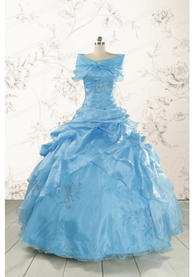 2015 Aqua Blue Hot Sale Appliques Quinceanera Dresses