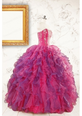 2015 Beautifull Multi Color Quinceanera Dresses with Appliques and Ruffles