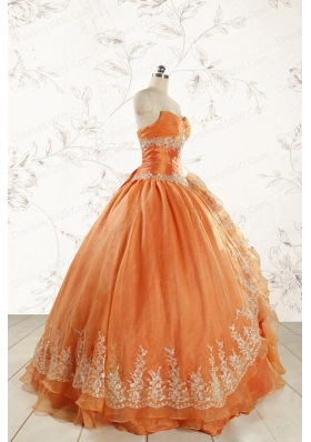 2015 Cheap Appliques Quinceanera Dresses in Orange