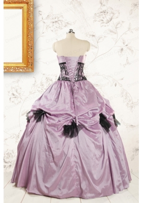 2015 Cheap Strapless Quinceanera Dresses with Appliques and Ruffles