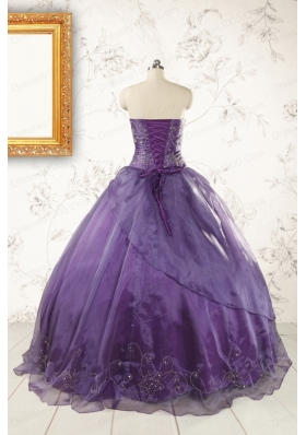 2015 Discount Purple Strapless Appliques Quinceanera Dresses