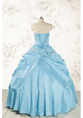 2015 Discount Strapless Appliques Sweet 15 Dress in Aqua Blue