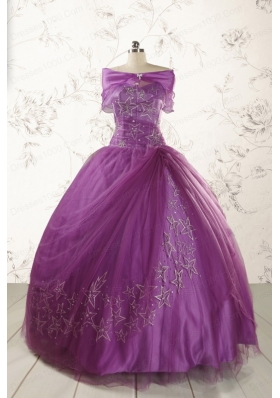 2015 Formal Sweetheart Purple Quinceanera Dresses with Appliques