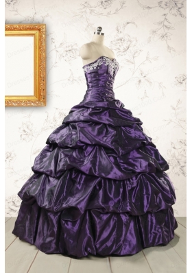 2015 Modern Sweetheart Purple Quinceanera Dresses with Appliques