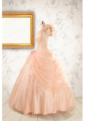 2015 Pretty One Shoulder Appliques Quinceanera Dress in Peach