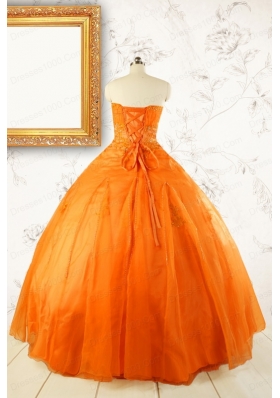 2015 Princess Orange Quinceanera Dresses with Appliques