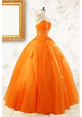 2015 Princess Orange Quinceanera Dresses with Appliques
