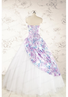 2015 Printed Multi-color Quinceanera Dresses with Beading and Ruching