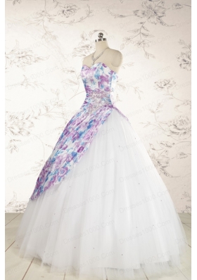 2015 Printed Multi-color Quinceanera Dresses with Beading and Ruching