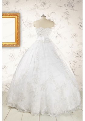 2015 Puffy Appliques Quinceanera Dress in White