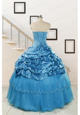 2015 Spring Fashionable Appliques Teal Quinceanera Dresses