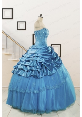 2015 Spring Fashionable Appliques Teal Quinceanera Dresses