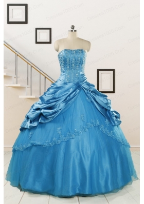 2015 Spring Fashionable Appliques Teal Quinceanera Dresses