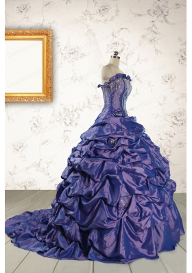 2015 Unique Purple Quinceanera Dresses with Brush Train