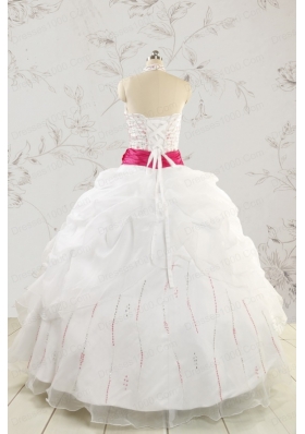 Elegant Halter Belt Beading White Quinceanera Dresses for 2015