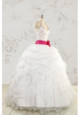 Elegant Halter Belt Beading White Quinceanera Dresses for 2015