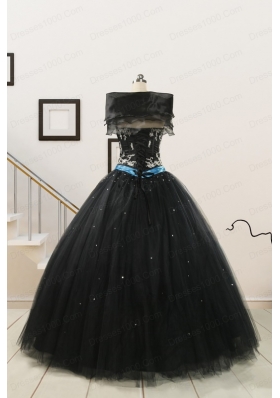 Pretty Appliques and Beading Black Quinceanera Dresses