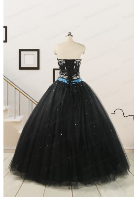 Pretty Appliques and Beading Black Quinceanera Dresses