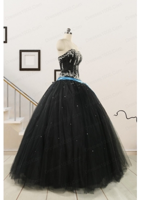 Pretty Appliques and Beading Black Quinceanera Dresses