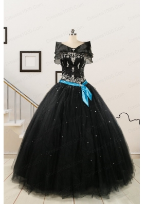 Pretty Appliques and Beading Black Quinceanera Dresses