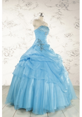 Pretty Aqua Blue Quinceanera Dresses with Appliques for 2015