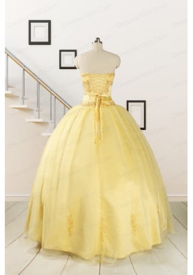 Pretty Yellow Quinceanera Dresses with Appliques and Beading For 2015