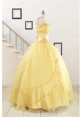 Pretty Yellow Quinceanera Dresses with Appliques and Beading For 2015