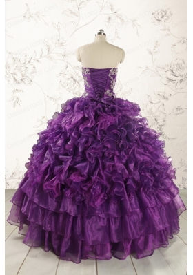Purple Strapless 2015 Quinceanera Dress with Appliques