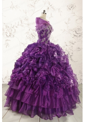 Purple Strapless 2015 Quinceanera Dress with Appliques