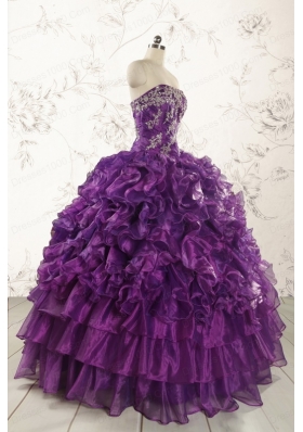 Purple Strapless 2015 Quinceanera Dress with Appliques