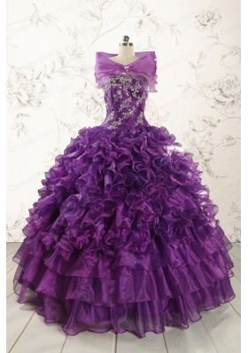 Purple Strapless 2015 Quinceanera Dress with Appliques