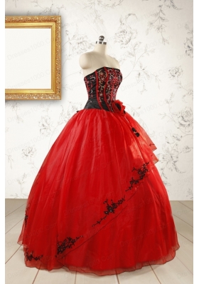 Red Appliques Strapless Quinceanera Dresses for 2015