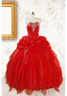 Sweetheart Ball Gown Beading 2015 Prefect Red Quinceanera Dresses