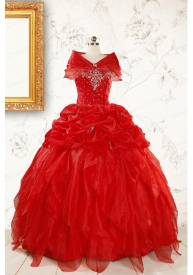Sweetheart Ball Gown Beading 2015 Prefect Red Quinceanera Dresses