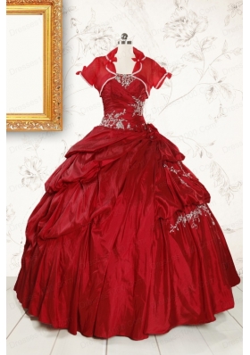 Wine Red Appliques Sweetheart 2015 Quinceanera Dress
