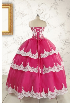 2015 Cheap Hot Pink Quinceanera Dresses with Appliques