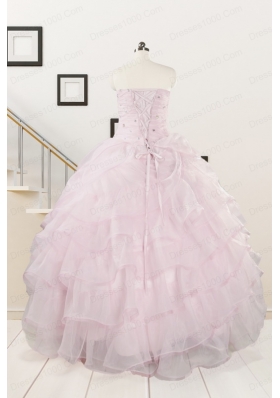 2015 Cute Baby Pink Quinceanera Dresses with Beading and Ruffles