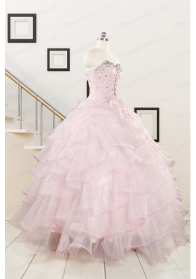 2015 Cute Baby Pink Quinceanera Dresses with Beading and Ruffles