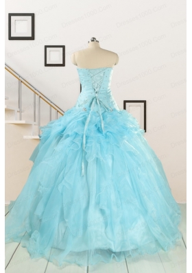 2015 Elegant Aqua Blue Quinceanera Dresses with Beading