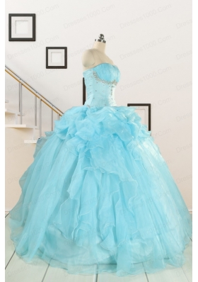 2015 Elegant Aqua Blue Quinceanera Dresses with Beading