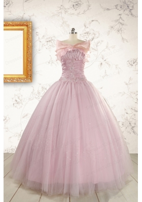 2015 Light Pink Strapless Simple Sweet 16 Dresses with Appliques