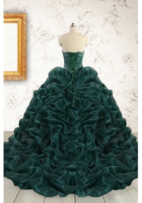 2015 Luxurious Dark Green Sweet 16 Dresses with Beading