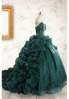 2015 Luxurious Dark Green Sweet 16 Dresses with Beading