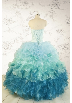 2015 Prefect Multi Color Quinceanera Dresses with Beading and Ruffles