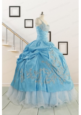 2015 Pretty One Shoulder Appliques Quinceanera Dresses in Aqua Blue