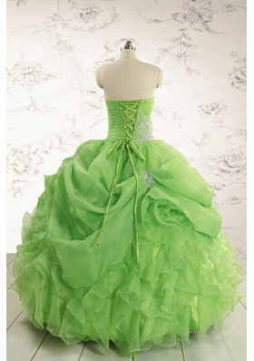 2015 Puffy Strapless Appliques Quinceanera Dresses in Spring Green