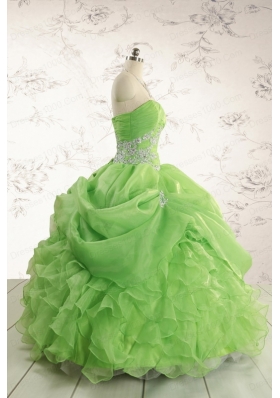 2015 Puffy Strapless Appliques Quinceanera Dresses in Spring Green